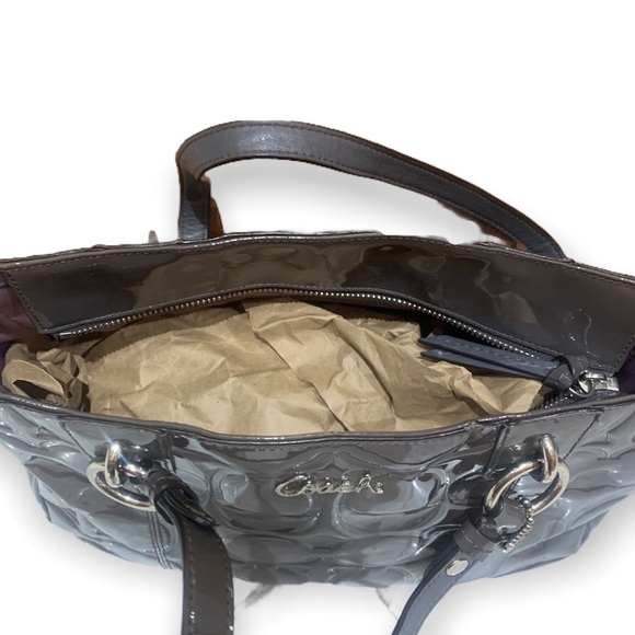 Coach Dark gray Gallery Embossed Patent Leather Tote - Picture 8 of 9
